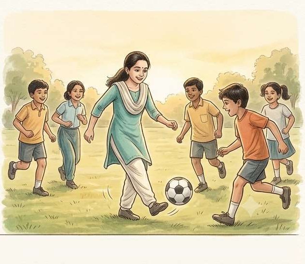 Children playing football outdoors