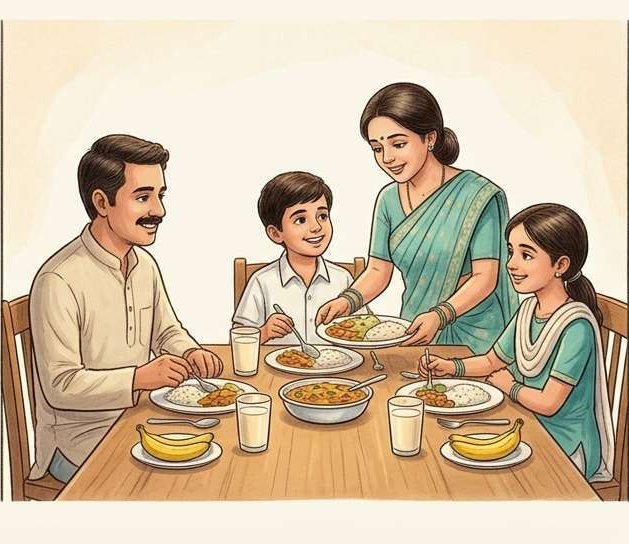 A family having a meal together