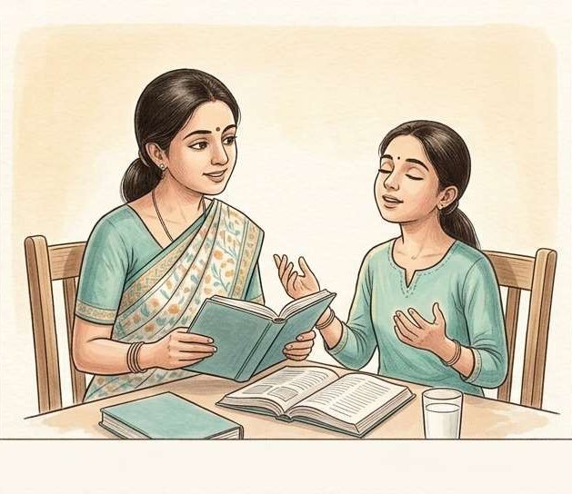A mother and daughter reviewing what was learned earlier