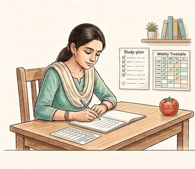A student following a study plan and weekly timetable